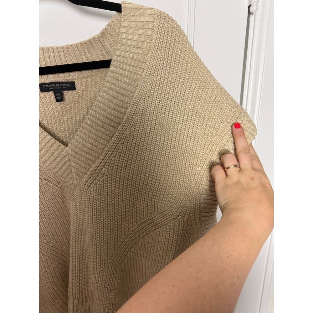 Banana Republic Tan Beige Drop Shoulder Slouchy Sweater Vest Cotton M/L - Picture 5 of 8